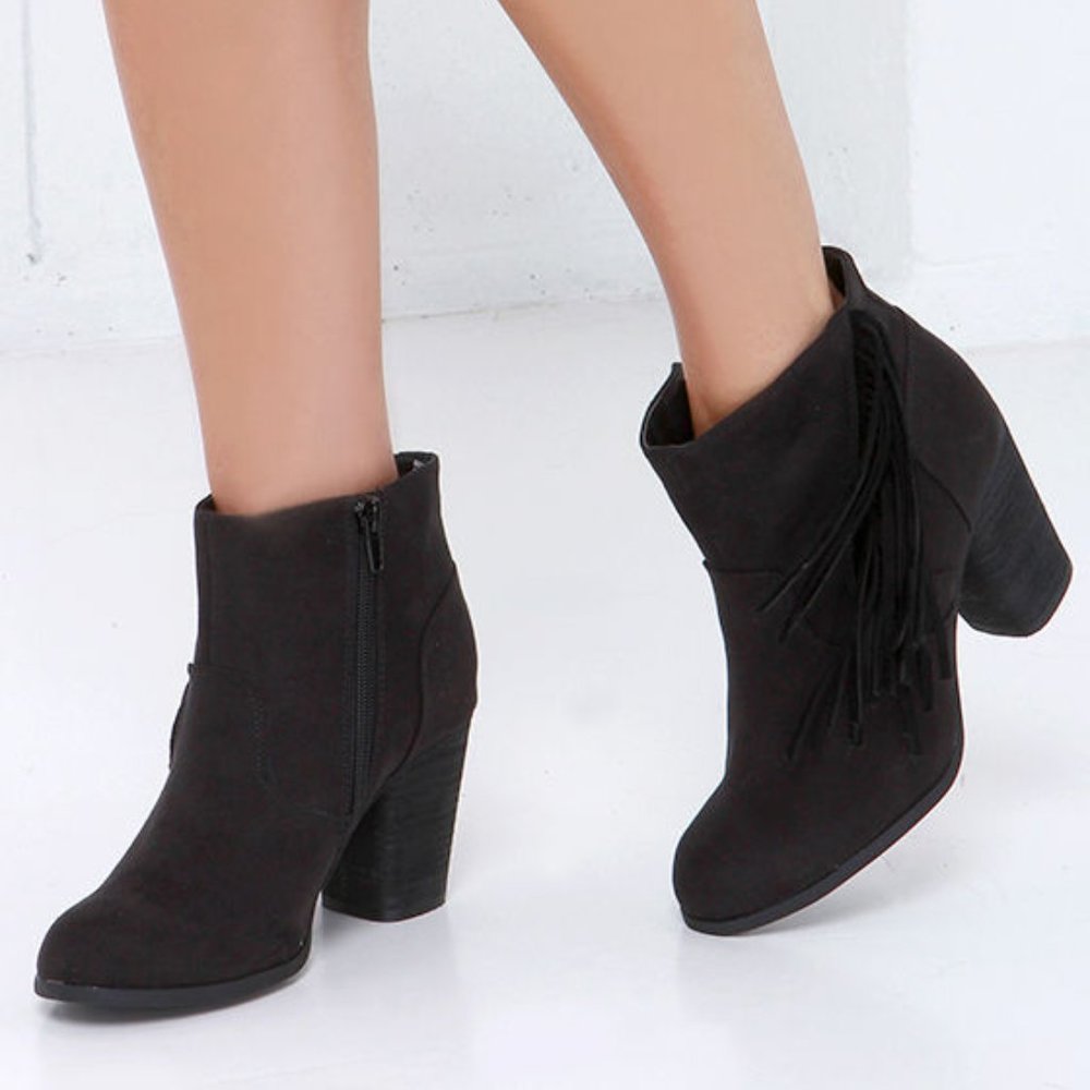 Madden Girl Descent Black Fringe Booties NWOT